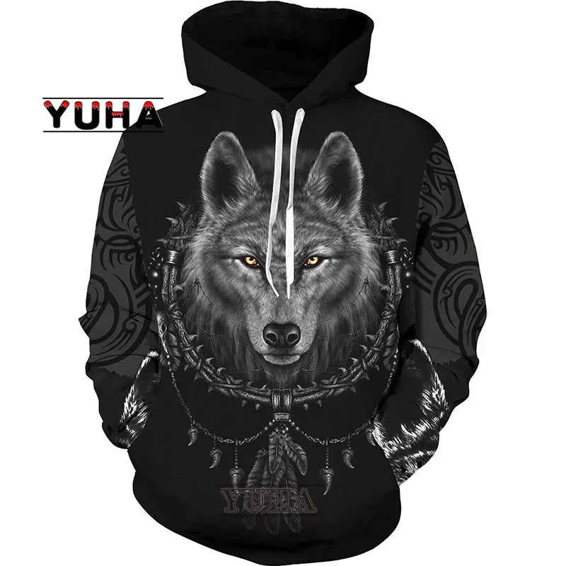 3D-bedruckter Wolf-Hoodie Unisex – cooler Pullover mit Tiergrafik, Sweatshirt für Herren-Streetwear