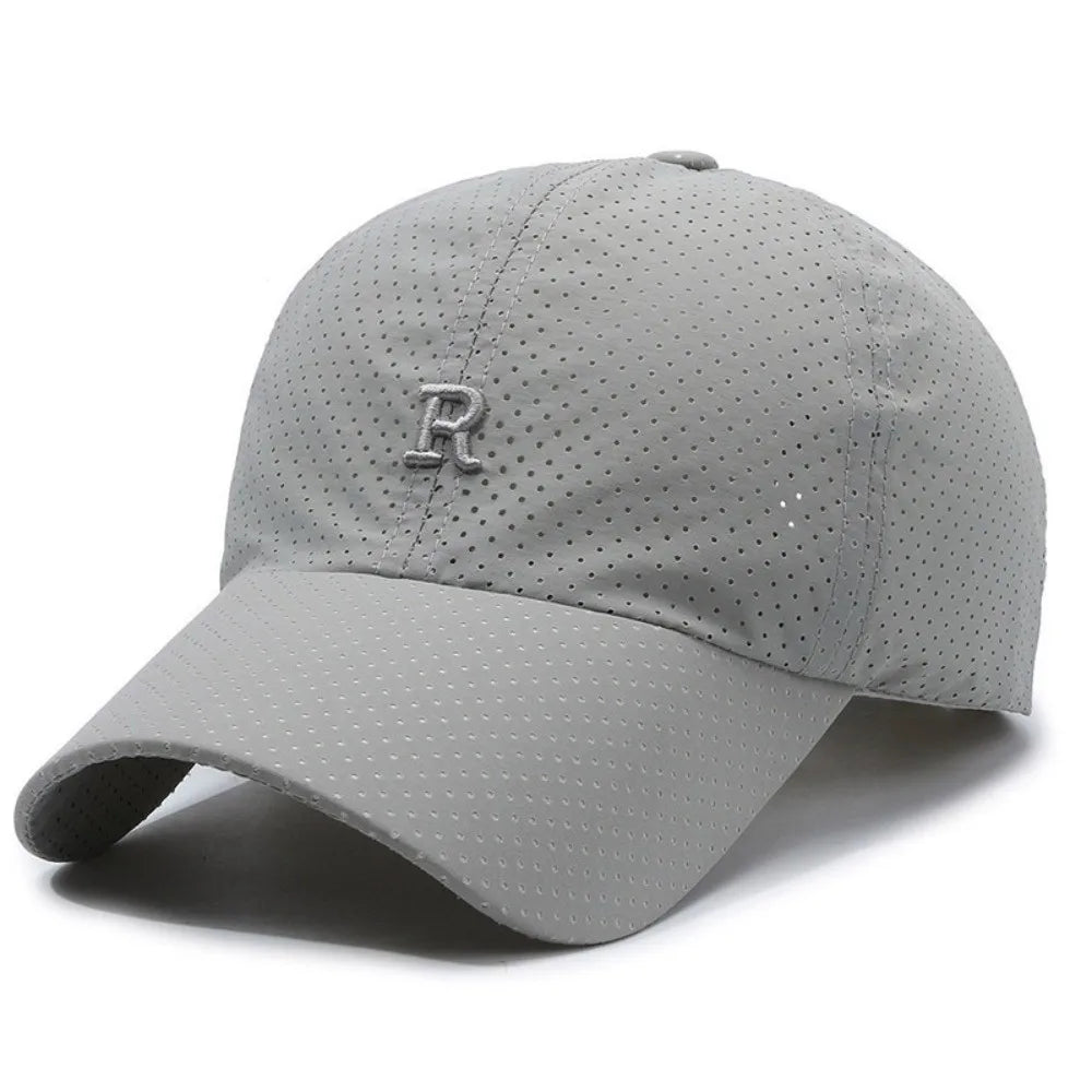 Breathable Perforated Quick-Drying Hat Sun Protection Adjustable Summer Sun Hat Letter R Embroidery Fishing Cycling Hat