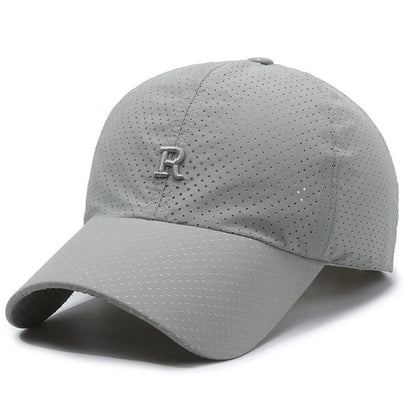 Breathable Perforated Quick-Drying Hat Sun Protection Adjustable Summer Sun Hat Letter R Embroidery Fishing Cycling Hat