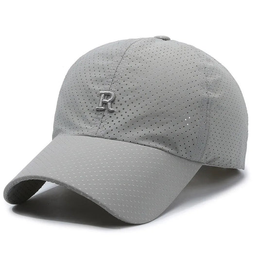 Breathable Perforated Quick-Drying Hat Sun Protection Adjustable Summer Sun Hat Letter R Embroidery Fishing Cycling Hat