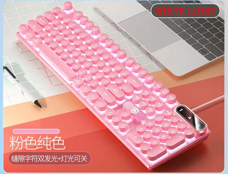 K500 Pink Keyboard Gaming-Tastatur in gemischten Farben mit weiß-rosa Tastenkappen, 104 Tasten, kabelgebunden, für Laptop und PC