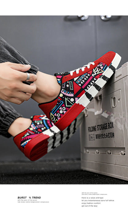 YRZL Sapatilhas de corrida desportivas para homem em lona, estilo geométrico, com atacadores, sapatilhas de casal com estampado graffiti moderno, sapatos de skate para homem