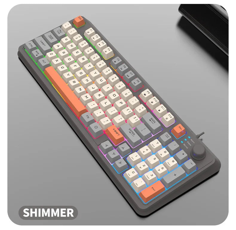 Teclado Gaming K81 com 81 Teclas, Layout 80%, Espanhol, Russo, Coreano e Árabe, USB com Fio, Luz RGB, Botão de Volume, Ergonómico