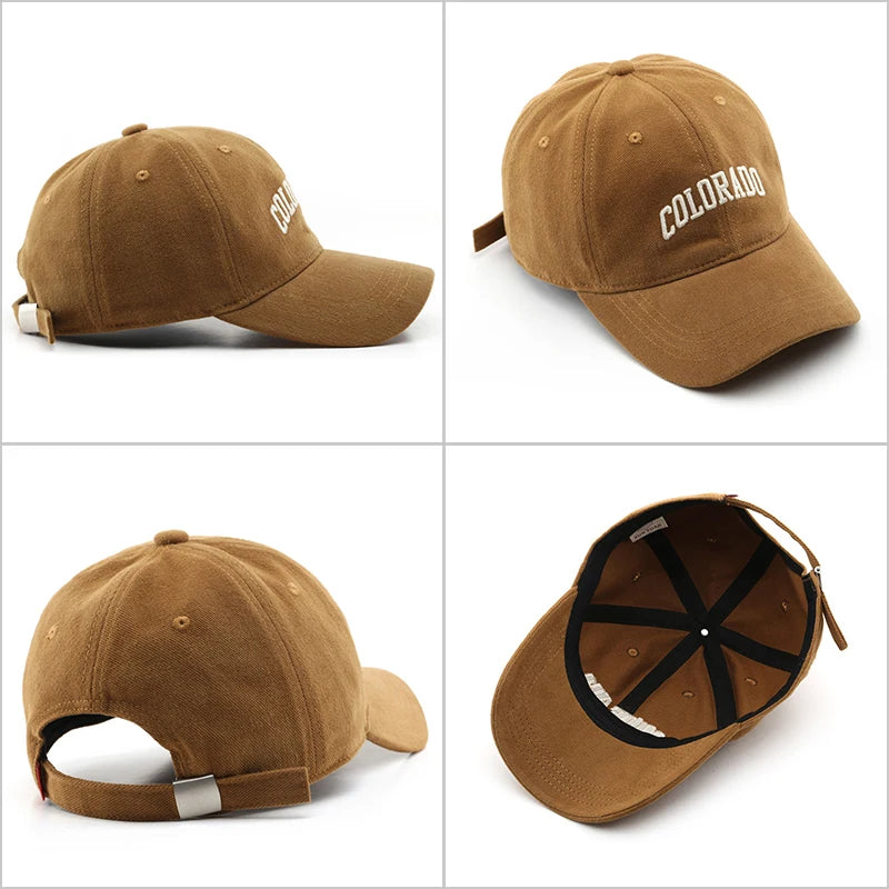 Cotton Baseball Caps for Women and Men Letter “COLORADO” Embroidery Hats Summer Sun Hat Fashion Snapback Cap Unisex