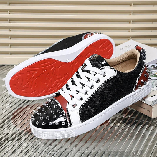 2025 New Men's Casual Shoes, Comfortable Soft Punk Style Board Shoes, Fashion Nail Anti-Slip Wear-Resistant Personalized Sneakers