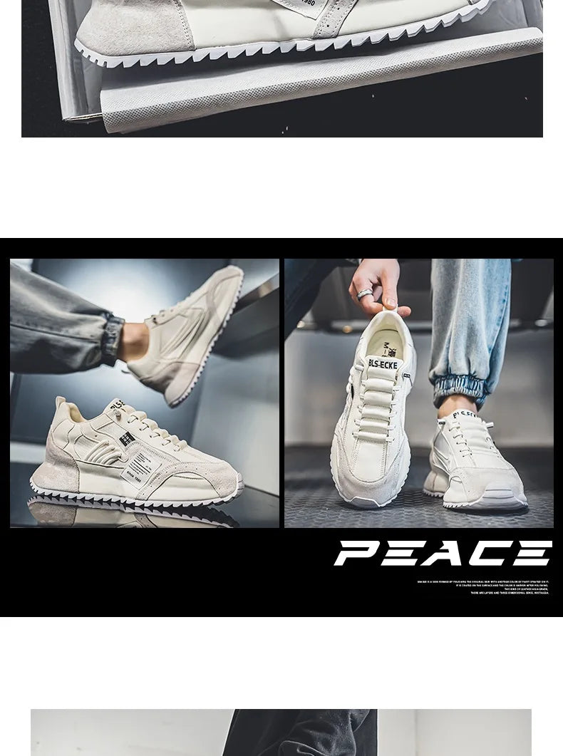 Men's Casual Sports Four Seasons Moccasins Trendy Designer Personality Lace-Up Leather Sneakers Comfortable Breathable