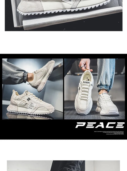 Men's Casual Sports Four Seasons Moccasins Trendy Designer Personality Lace-Up Leather Sneakers Comfortable Breathable
