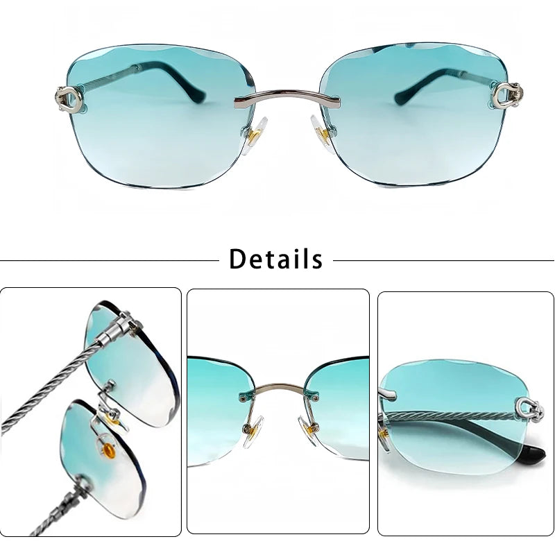 HBK Frameless Metal Sunglasses Men Wave Cutting Sun Glasses for Women Travel Shopping Shades Eyeglass UV400 Summer Style