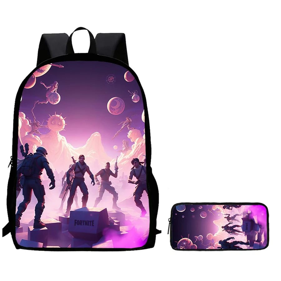 Conjunto de Mochila Infantil Fortnite de 2 Peças com Estojo, Leve e Resistente, Saco Escolar para Rapazes e Raparigas dos 6 aos 9 Anos, Material Escolar Diário