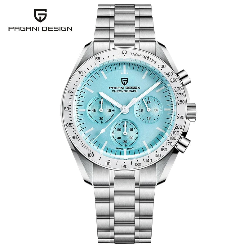 PAGANI DESIGN ‘New Moon’ Men’s Watch – Luxury quartz watch, chronograph, sapphire crystal with anti-reflective coating, ceramic bezel, luminescent hands