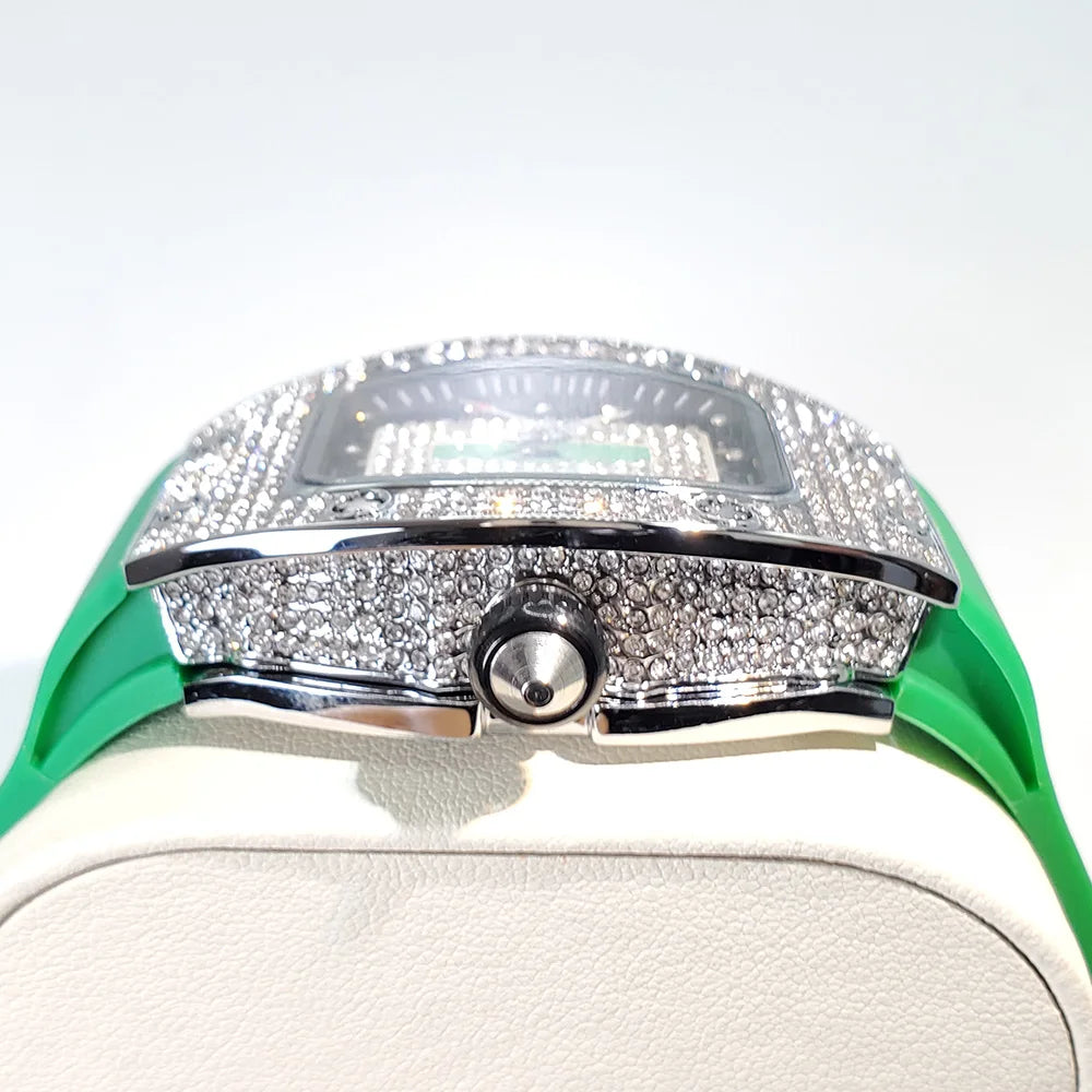 Luxury Diamond Watch For Women Elegant Tonneau Original Design Watches Fashion Ice Out Sport Rubber Strap Waterproof Mille Clock