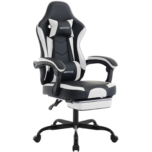 Cadeira Gaming WOTSTA com Apoio para Pés, Cadeira Gamer Ergonómica com Almofada Lombar, Apoio de Cabeça e Altura Ajustável para Computador
