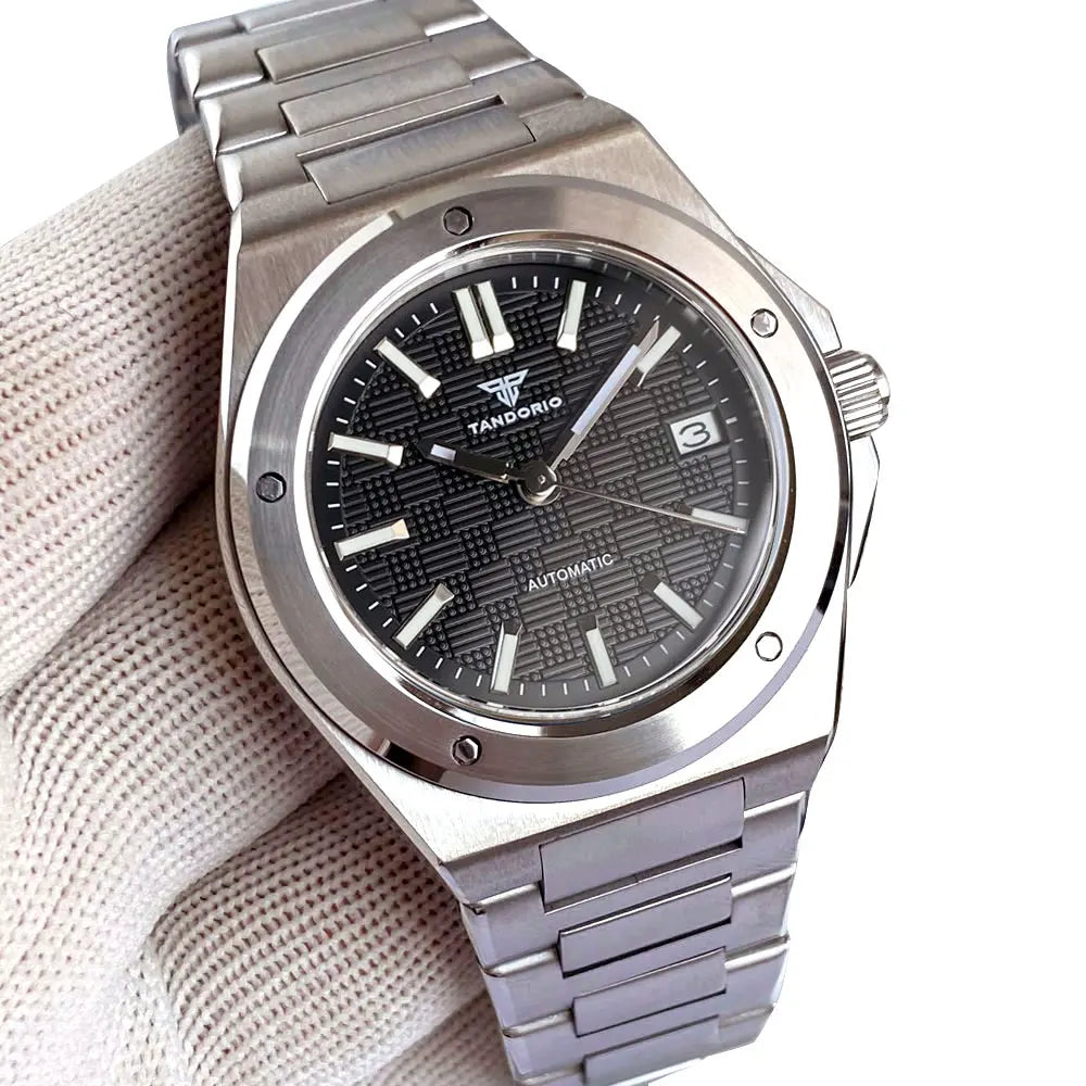 Relógio Mecânico Masculino Tandorio New Black Luxury Business Engineer Style com Vidro de Safira, 100m à Prova de Água, NH35A Automático