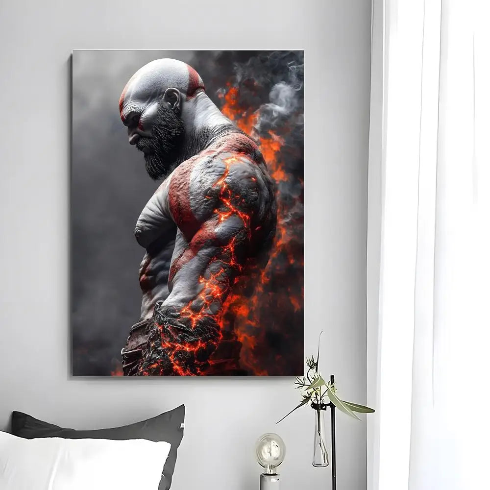Game G-God of War Poster  Self-adhesive Art Waterproof Paper Sticker Coffee House Bar Room Wall Decor