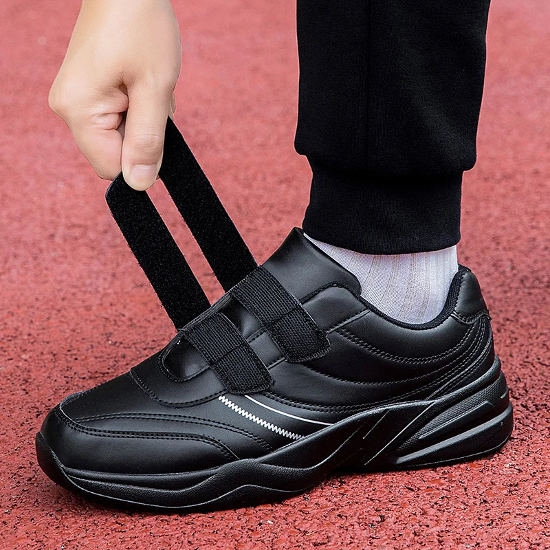 Férfi állítható tépőzáras bőr cipő, alkalmi sportcipő, fehér cipő, Masculino Zapatillas Deportivas Tenis