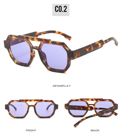 Fashion Pilot Oversized Sunglasses For Women New Double Bridges Sun Glasses Female Retro Square Leopard Purple Eyewear Trendy