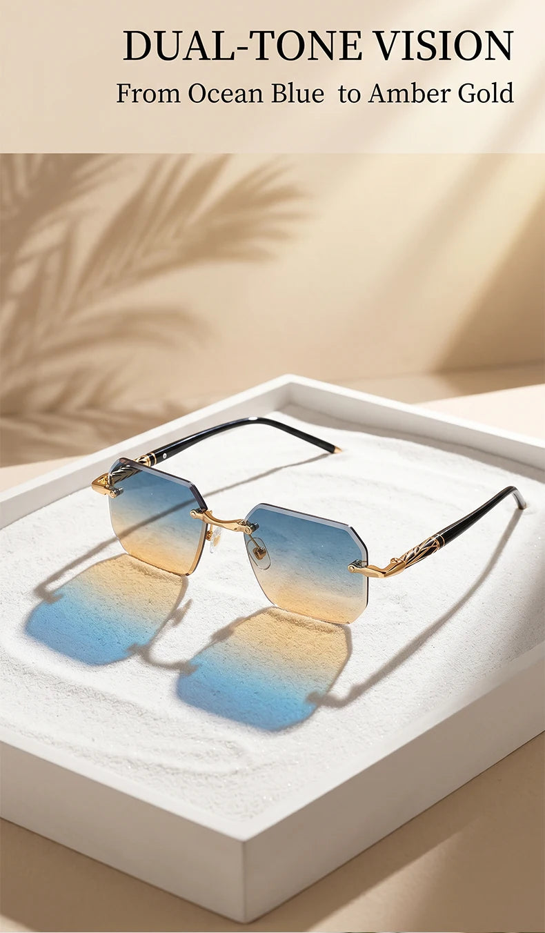 Square Rimless Punk Sunglasses Men 2026 Luxury Brand  Polygon Frameless Sun Glasses For Male Steampunk Driving Eyewear Shades