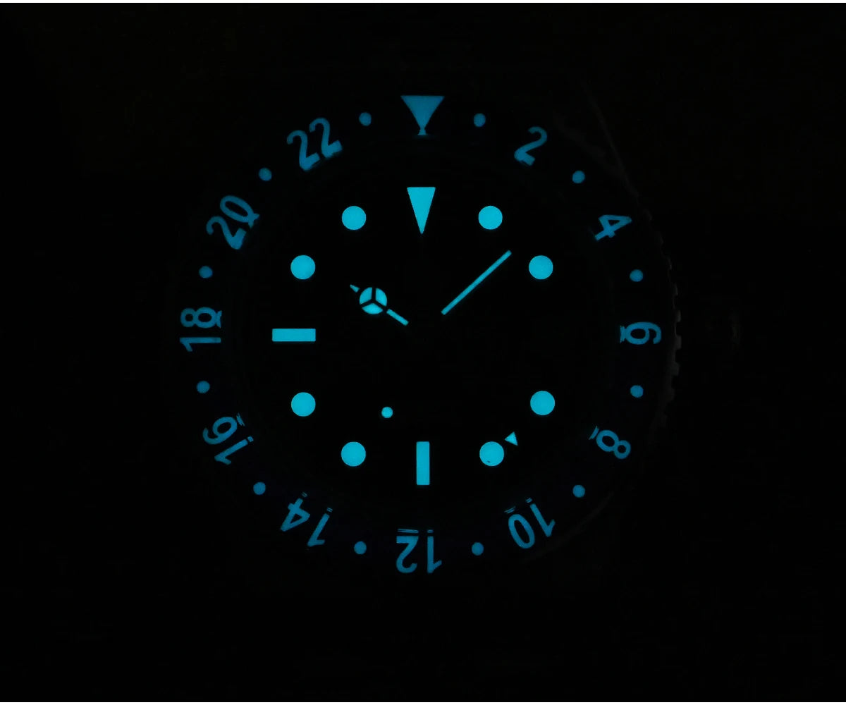 San Martin NH34 40mm GMT Luxury Sports Style Full Luminous Bidirectional Sapphire Bezel Automatic Mechanical Watch 20 Bar SN0005