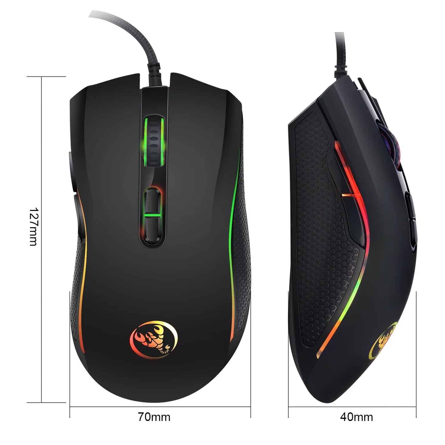 Rato gaming óptico profissional topo de gama com retroiluminação LED em 7 cores vivas e design ergonómico, 3200 DPI, para gamers de LOL e CS