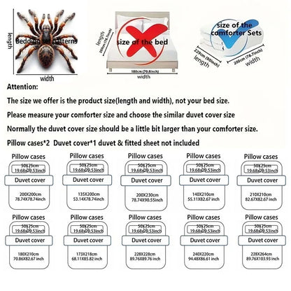 3D Furry Spider Close-up Pattern Duvet Cover Set Digital Print Colorful Polyester Bedding with Zipper Closure for Kids Gifts