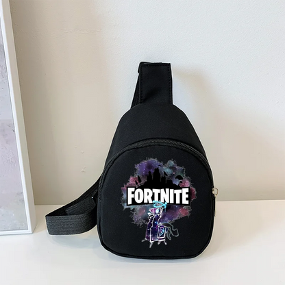 Fortnite Umhängetasche mit Game-Print für Kinder, Mini-Brusttasche, klassische schwarze Schultertasche und Geldbörse, geeignet für Schule und Outdoor-Aktivitäten