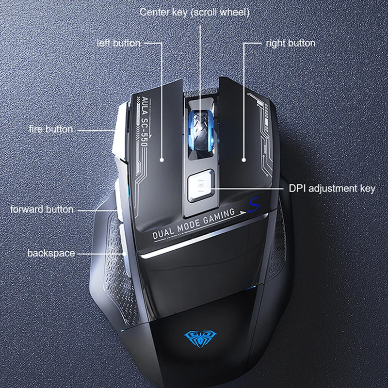 Ratón gaming AULA SC550 2.4G inalámbrico con macro, retroiluminación RGB, diseño ergonómico, ratón e-sports, accesorios para PC