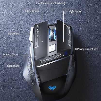 Ratón gaming AULA SC550 2.4G inalámbrico con macro, retroiluminación RGB, diseño ergonómico, ratón e-sports, accesorios para PC