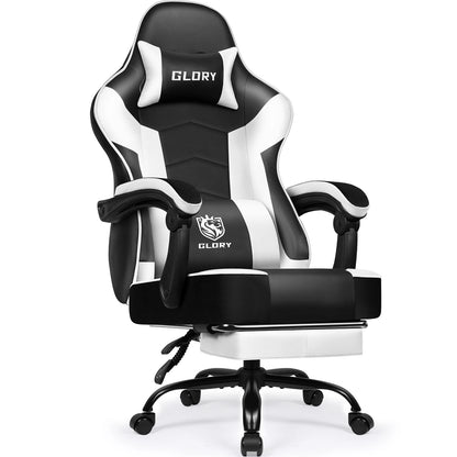 Daccormax Ergonomic Gaming Chair with Footrest, 170° Reclining High Back PC Gaming Chair, Lumbar Support, Adjustable Armrests & Breathable Leather
