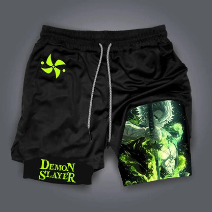 Anime Demon Slayer Gym Shorts Men Quick Dry Pants Double-layer 2-in-1 Shorts Y2K Sportswear Summer 2026 Breathable Streetwear