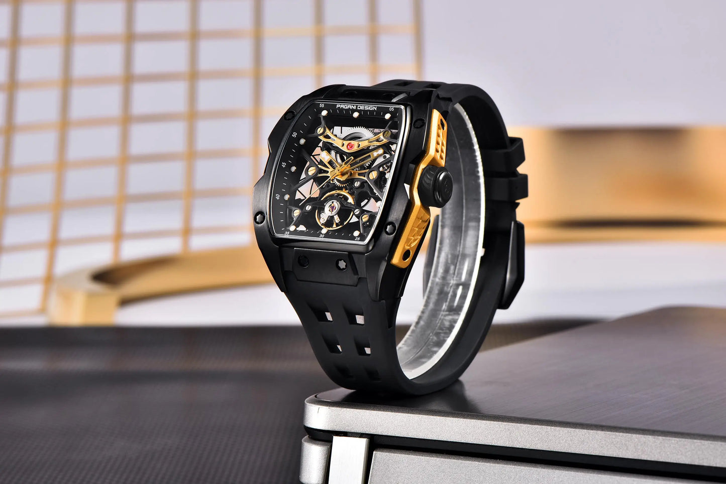 Novo Relógio de Pulso Masculino PAGANI DESIGN PDYS018 Automático Mecânico, Fashion Casual Skeleton, Safira e Aço Inoxidável