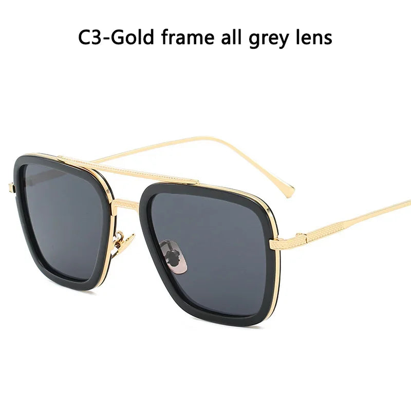 Sun Glasses Fashion Square frame Tony Stark Style Women Sunglasses Men Square Brand Design Sun Glasses Oculos Retro Male Iron