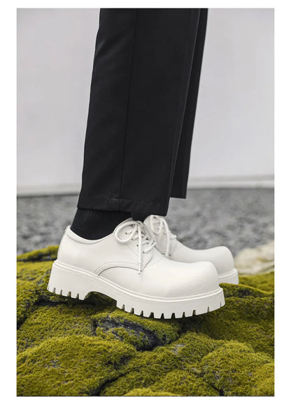 Thick Sole Casual Genuine Leather Dress Shoes Men Platform Heighten Japan Harajuku Korean Streetwear Fashion Shoes White