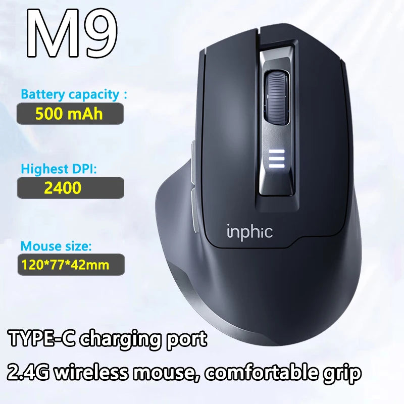 INPHIC leise Office-Maus mit Akkustandsanzeige, 2400DPI, kabellose Maus, geeignet für Desktop- und Laptop-Computer