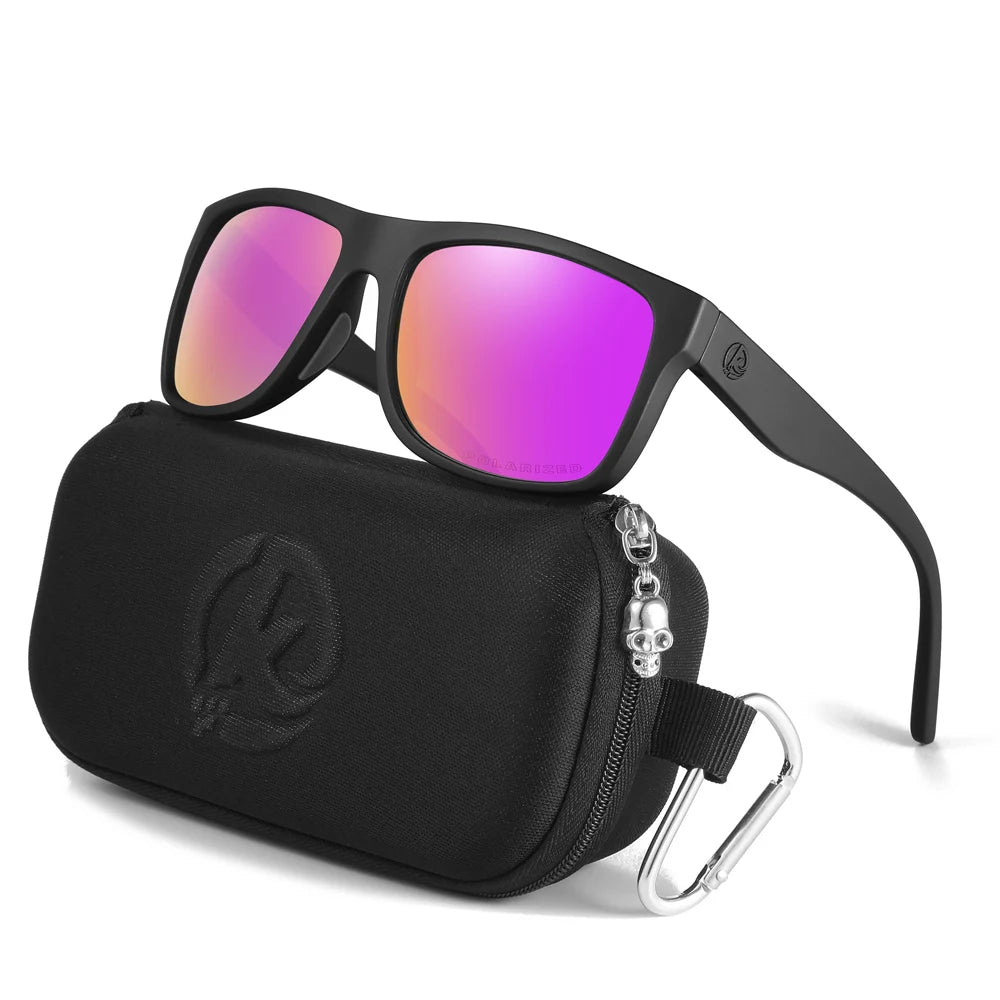 KDEAM Polarized Sunglasses Men Sports Tridimensional Brand Logo TR90 Square Sun Glasses All Black With Zipper Case KD0721