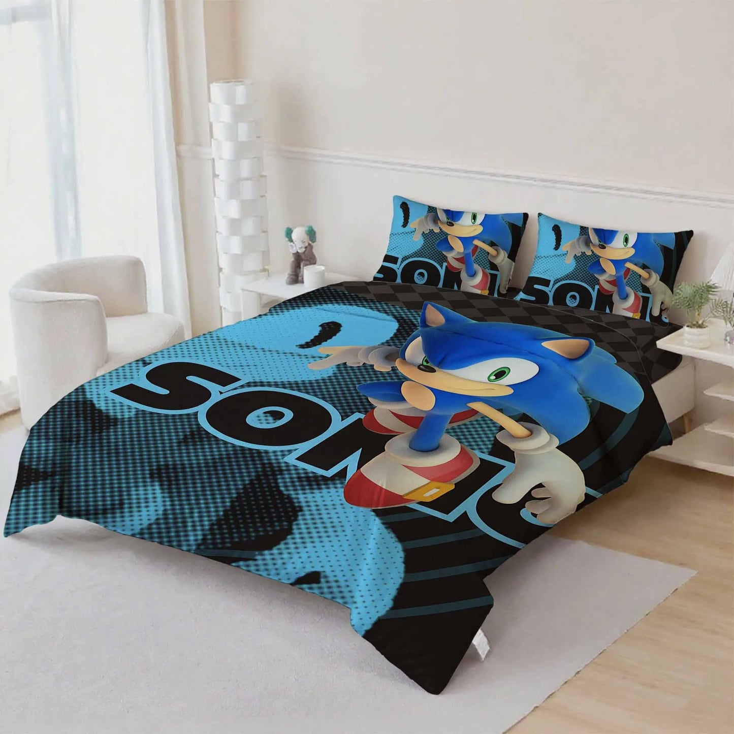 Cute Sonics Boy Bedding Set Digital Cartoon Sonics Duvet Cover Comforter Bed Youth Kids Girl Boys Gift