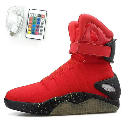 Men Remote Control LED Mag Shoes Fashion Light-Up Sneakers Air Shoes USB Rechargeable Shoes Back To The Future Boots 1989