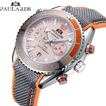 PAULAREIS P Reloj mecánico automático de lujo para hombre, cuerda automática, correa de caucho, resistente al agua, luminoso, con fecha, reloj de moda para hombre