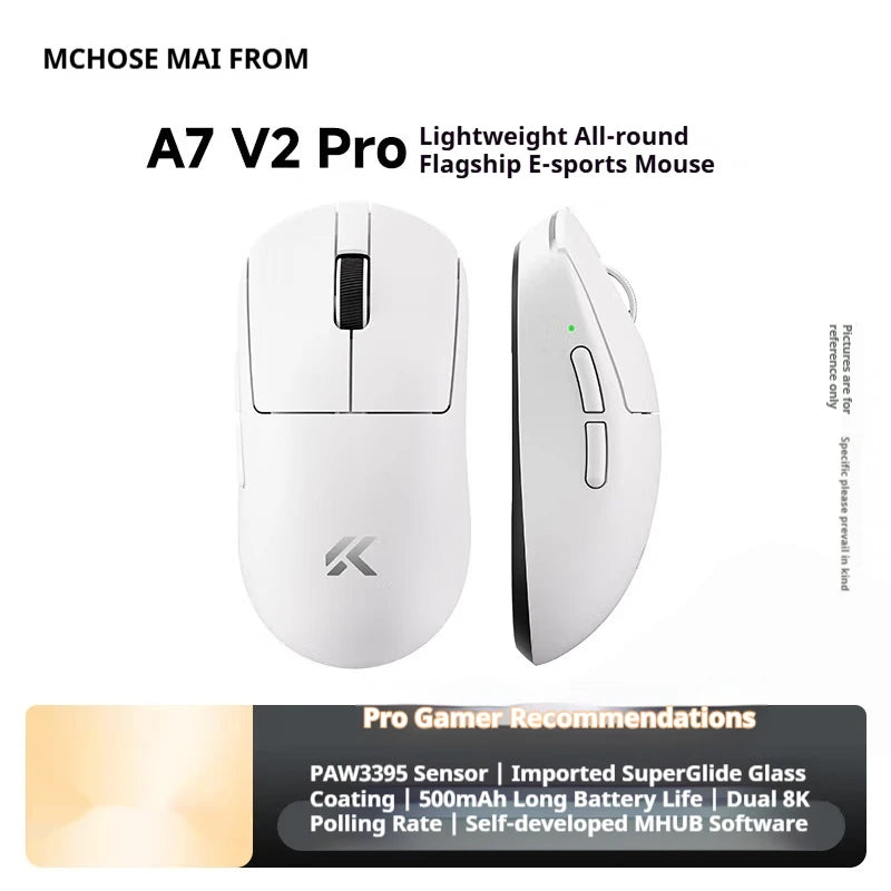 Mouse wireless MCHOSE A7 V2 Ultra+ Tri-Mode ultraleggero Paw3950 Ti 42000dpi 500mah per PC, esports e laptop, accessori gaming