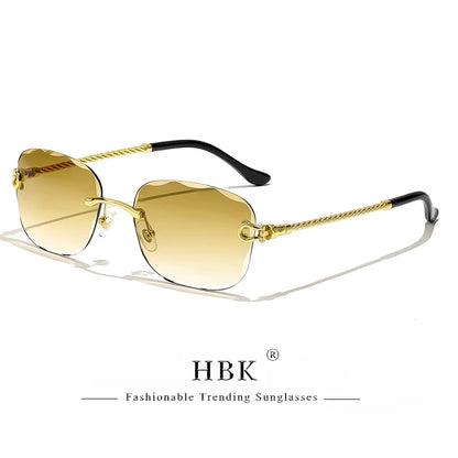 HBK Frameless Metal Sunglasses Men Wave Cutting Sun Glasses for Women Travel Shopping Shades Eyeglass UV400 Summer Style