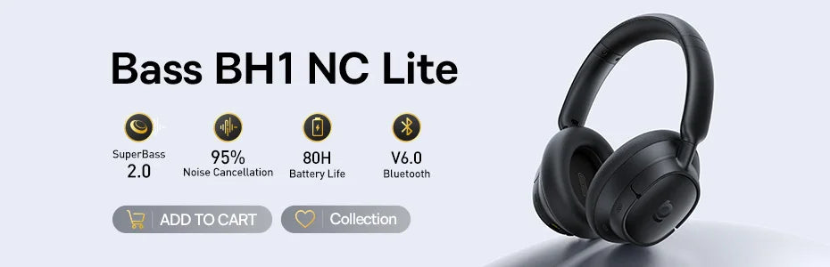 Cuffie over-ear wireless Bluetooth 5.3 Baseus – Driver HiFi da 40mm, autonomia di 70H, headset pieghevole con audio spaziale