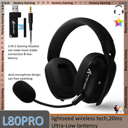 Cuffie da gaming ATTACK SHARK L80PRO 3-in-1 – Cuffie Bluetooth wireless a bassa latenza con doppio microfono, audio Hi-Fi da 40mm e connessione stabile