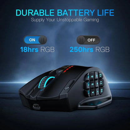 Redragon M913 MAX Wireless 26000 DPI MMO Optical Gaming Mouse with 16 Programmable Buttons