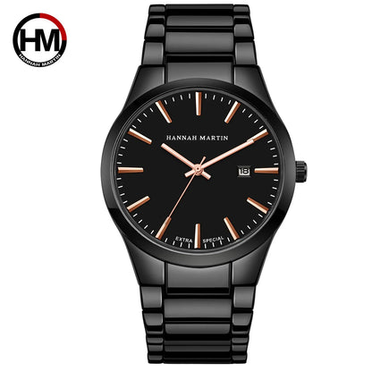 Reloj para hombre Hannah Martin, caja de acero inoxidable, mecanismo de cuarzo, esfera de 41 mm, estilo profesional, con indicador de calendario (imitación)