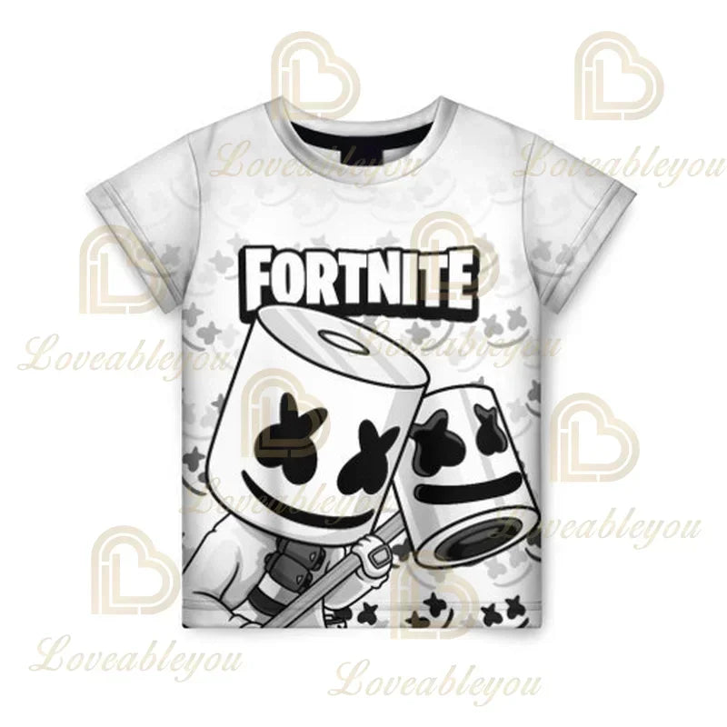 T-shirt estiva Fortnite per adulti e bambini con stampa digitale 3D, vestibilità ampia, taglie grandi, maniche corte