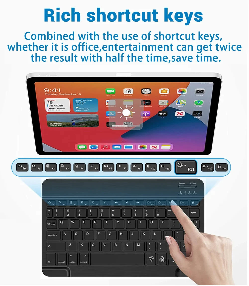Mini-Bluetooth-Tastatur RGB kabellose Tastatur 10 Zoll beleuchtete Tastatur mit Hintergrundbeleuchtung Touchpad-Tastatur für iOS Android Windows iPad