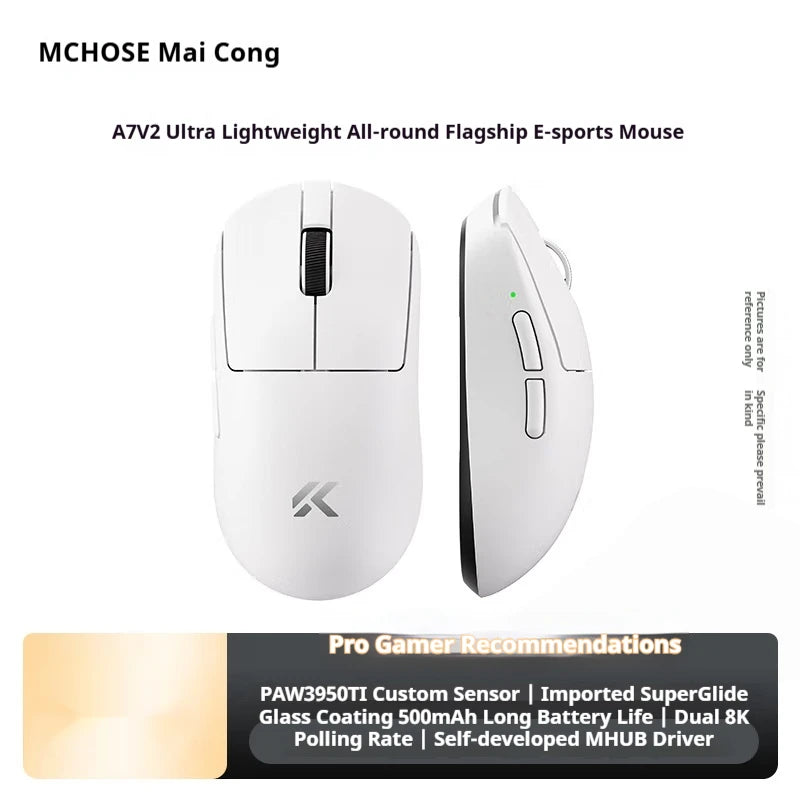 Mouse wireless MCHOSE A7 V2 Ultra+ Tri-Mode ultraleggero Paw3950 Ti 42000dpi 500mah per PC, esports e laptop, accessori gaming