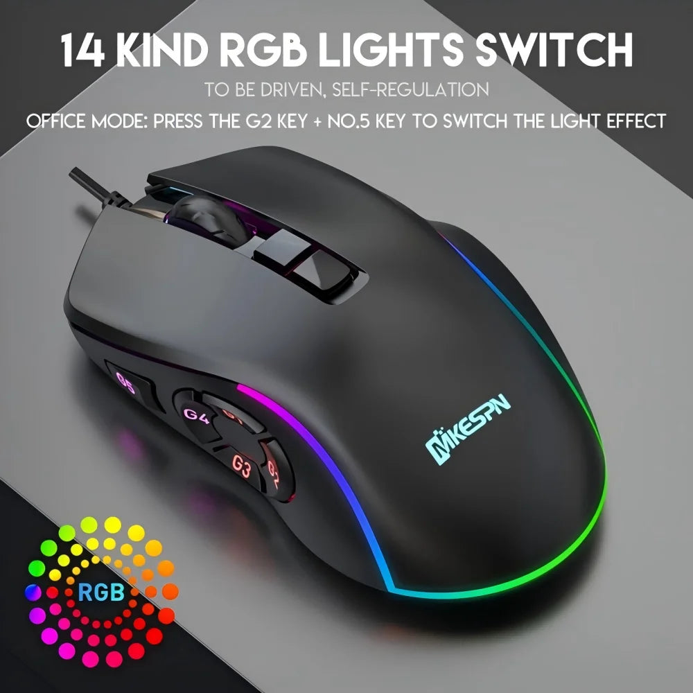 10 key macro programming custom RGB gaming wired mouse laptop desktop computer wired mouse external