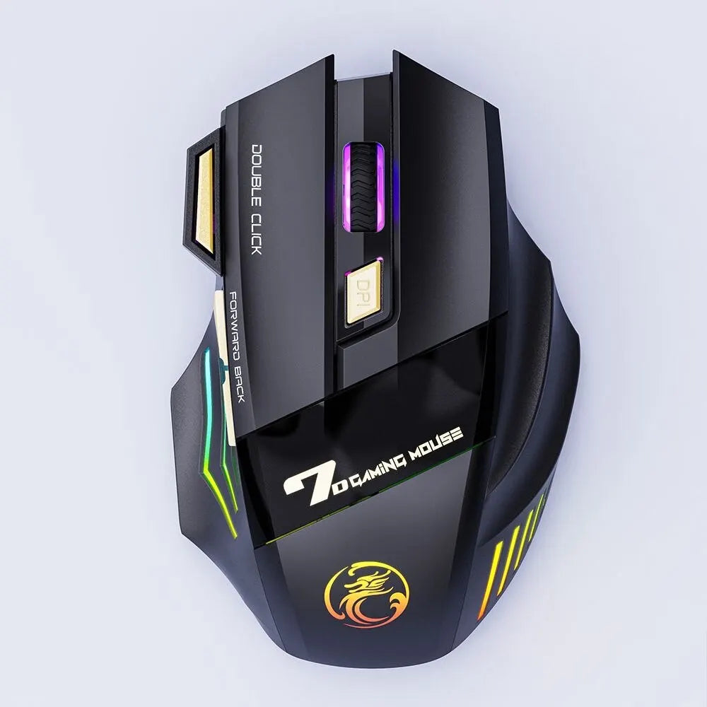 Mouse gaming wireless USB IMICE GW-X7 3200DPI dual mode ricaricabile, 7 tasti, 2.4Ghz, silenzioso, Bluetooth, LED breathing a 7 colori