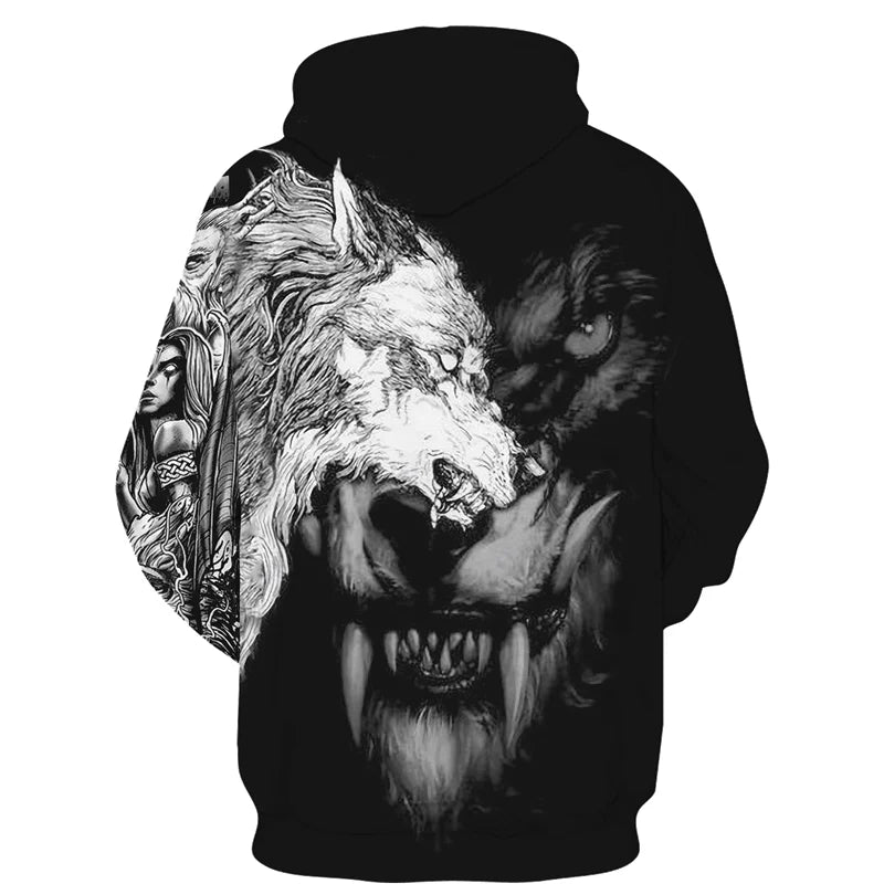 Sweat à capuz com fecho e estampado 3D de lobo, estilo streetwear, para homem/mulher, casaco com capuz unissexo casual hip-hop