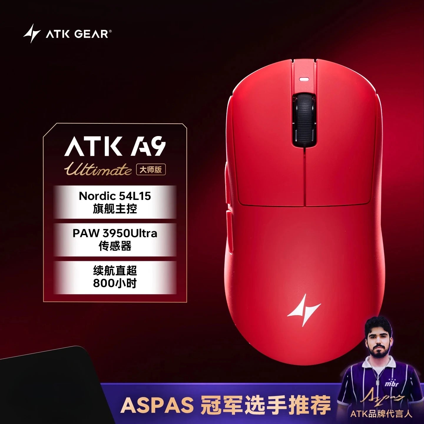 ATK Dragonfly A9 Wireless Bluetooth Mouse Gaming Ergonomic Design Fast Response PAW3950 Ultra 800mAh Lightweight 8KHz Esports